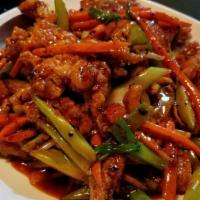 Amazing Rainbow Chicken · Spicy. Strips of chicken breast fried in a delicate batter and glazed in a spicy szechuan sa...
