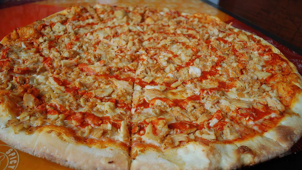 Buffalo Chicken Pie · Our Buffalo Chicken Pizza comes with shredded chicken and buffalo sauce. Sure to satisfy, and ultimately made with the best ingredients we offer.
