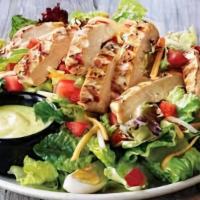 Grilled Chicken Salad · Grilled chicken breast served on fresh-cut romaine lettuce and fresh garden vegetables.