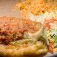 Chile Relleno Plate · Topped with salsa ranchera.