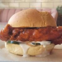 Fargo Hot · LIKE NASHVILLE HOT BUT WITH A FARGO FLARE / CRISPY CHICKEN BREAST DIPPED IN OFF THE DECK & H...