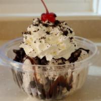 Oreo Delight Sundae · Oreo ice cream, hot fudge, topped with oreo cookie crumbles. *** our products may contain nu...