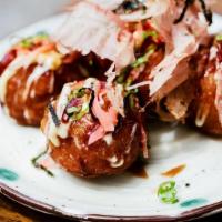 Takoyaki · Octopus Fritters, Kewpie Mayo, Plum Eel Sauce, Katsuobushi, Scallion and Nori