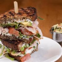 Cali Club · Sandwich/ Wrap | Grain bread or tomato wrap; local turkey breast, bacon, avocado, lettuce, t...