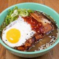 Tonkotsu Ramen · Entree | Chashu pork belly, bok choy, mushrooms, egg, ramen noodles, in an 18 hr broth