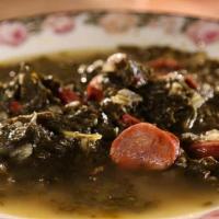 Portuguese-Kale Soup · Made with Chorizo, fresh Kale & packed with vitamins.