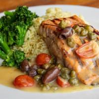 Pacific Salmon* · 8 oz. of salmon well-marinated in. extra virgin olive oil, white wine, fresh garlic and thym...