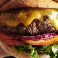 Classic Cheese Burger* · Topped with cheddar cheese, fresh lettuce, tomato, onion & mayo.. *Consuming raw or undercoo...