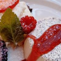 Panna Cotta · vanilla custard cream and fresh berries.