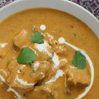 Korma · The creamy mild sauce made from a mixture of spices, almonds, nutmeg, and cashews. Served wi...