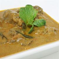 Lamb Mappas · Lamb cubes simmered in green masala, coconut milk, ground coriander seed, and roasted red ch...