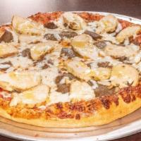 Gyro Mix Pizza  · Gryro chicken, gyro beef, extra cheese.