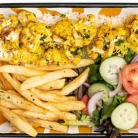 Cauliflower Shawarma Platter · Cauliflower shawarma + Saffron Basmati Rice + Fries + Garden Side Salad