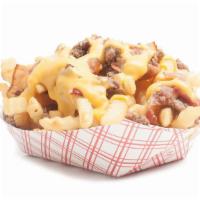 Bacon Burger Cheese Fries (Full) · Thin crinkle cut fries topped with warm Kraft cheese whiz, bacon and chopped sirloin burger.