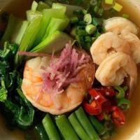 Sinigang Na Hipon · traditional Filipino soup with shrimp, lemon broth, potato, green beans, spinach & watermelo...