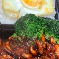 Baby Octopus  · Spicy Marinated Baby Octopus with Salad, Fried egg & Steamed Rice.
