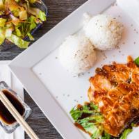 Choice Of Teriyaki Rice Plate · Your choice of hibachi grilled chicken breast, flank steak, shrimp, or salmon fillet, served...