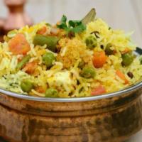 Rice Byriani Bowl · Bowl of rice with green bean, corn, carrots, peas &  delicious spices.