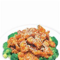 Sesame Chicken · Hot and spicy. Tender chunk of chicken deep fried crispy with a sprinkle of toasted sesame i...
