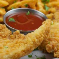 Chicken Tenders (3 Pcs) · Served with seasoned waffle fries.