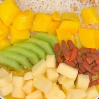 Sunrise Bowl  · Pasion fruit, Mango, Peach
Topping; Granola, mango, pineapple, goji berry, Kiwi, apple, coco...
