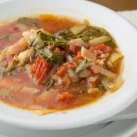 Chicken Artichoke Soup · House-made organic tomato stock loaded with tender chicken, organic tomatoes, organic spinac...