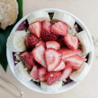 The Og · Blend: açaí, strawberries, bananas, apple juice. 
Toppings: hemp granola, strawberries, bana...