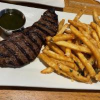 Steak Frittes · Grilled Marinated Sliced Hanger Steak, Chimichurri, Seasoned Truffle Fries