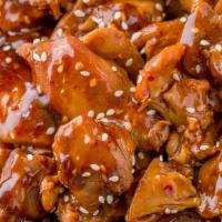 Sesame Chicken · Tender chunky chicken meat, marinated, fried till crispy, served with sesame sauce.