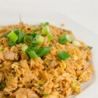 Purple Dragon Chicken Fried Rice · Eggs, bean sprouds, yacai, cabbage, carrots, peas, scallions.
