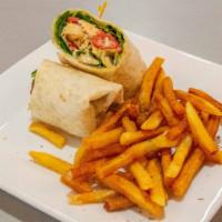 Chicken Pesto Wrap · grilled chicken, basil pesto aioli, roasted red peppers, spinach