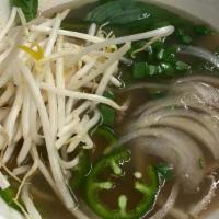 Beef Pho · Traditional Vietnamese Pho beef broth with thinly sliced eye of round, white and green onion...