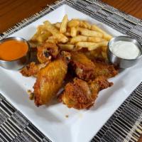Chicken Wings · Served w/ buffalo sauce, french fries & ranch