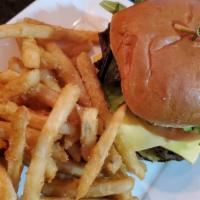 At Home Burger · Fresh eight ounce beef patty prepared to desired temp. served on a toasted brioche bun with ...