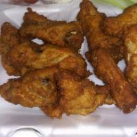 Spicy Buffalo Wings(10) · Comes with blue cheese, hot sauce, and celery.