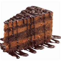 Chocolate Cake · Rich, moist chocolatey cake layered with dark chocolate ganache frosting.