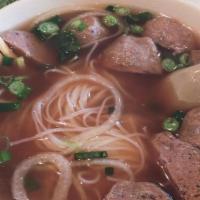 Meatball Pho (Phở Bò Viên) · Traditional Vietnamese soup made with a rich beef broth, tender rice noodles, and choice of ...