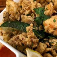 Frittura Mista · fried calamari, shrimp, zucchini, eggplant, arrabbiata sauce
