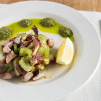 Polipo · charred octopus, kalamata, fingerling potatoes, celery, lemon, salsa verde