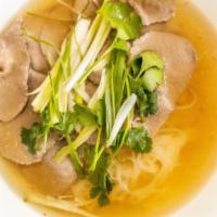 Pho Beef · Eye round beef, rice noodles, beef broth, onion and pepper.