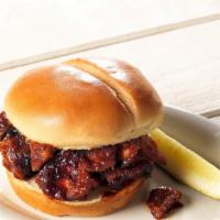 Pork Burnt Ends Sandwich · Tender, hand cut pork chunks in our zesty grilling sauce.