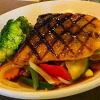 Grilled Salmon Teriyaki · Served with Steamed Mixed Vegetables