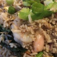 Salted Fish Fried Rice · Fried rice with salted fish, Chinese broccoli, and red onion.