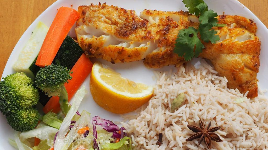 Pan Fried Cod · Marinated in mild spices and herbs.