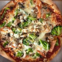 Vegetarian Pizza · Onion, pepper, mushroom, tomatoes, broccoli, olives & garlic