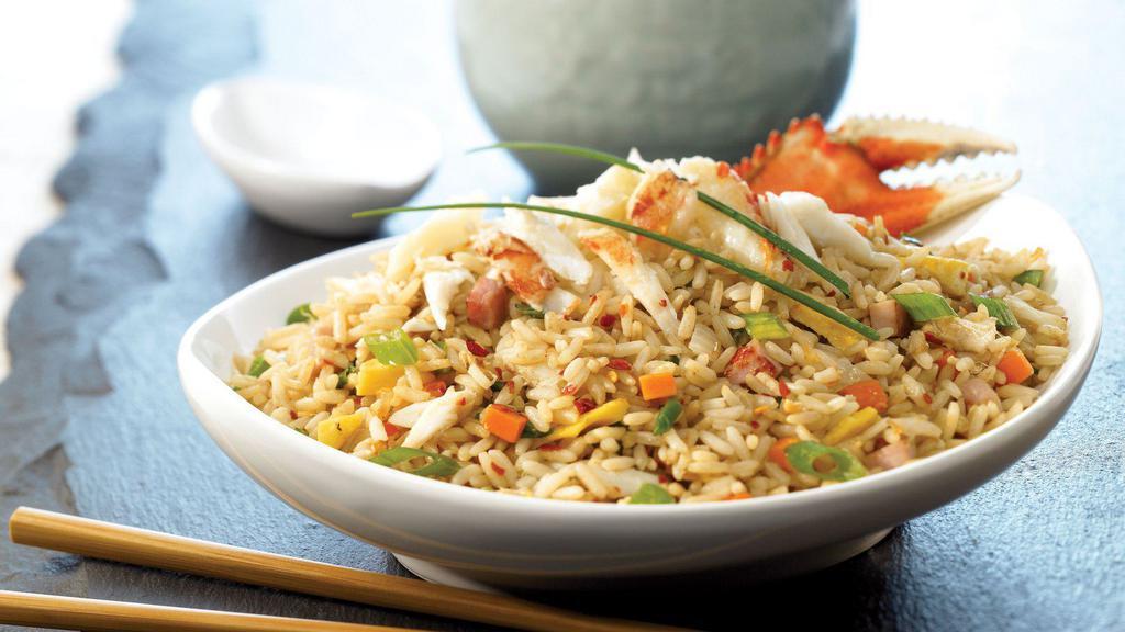 Crab Fried Rice · Crab meat, egg, onion, carrot, peas.