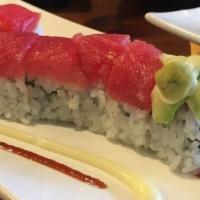 Red Dragon · Spicy Salmon, Cucumber top with Tuna, Avocado