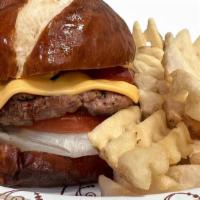Creamery Cheeseburger - Sweet Meal Deal · A juicy 1/3 pound burger topped with your favorite toppings on a pretzel bun, with your choi...