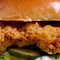 Fricken' Good Fried Chicken Sandwich · Crispy fried chicken breast, sliced avocado, buttermilk ranch, shredded lettuce, warm brioch...