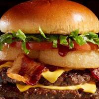 Bbq Bacon Tribeca Burger · Made with FRESH Angus Beef, Sweet Baby Ray's BBQ Sauce, Ranch, Onion Rings, Bacon, Lettuce, ...